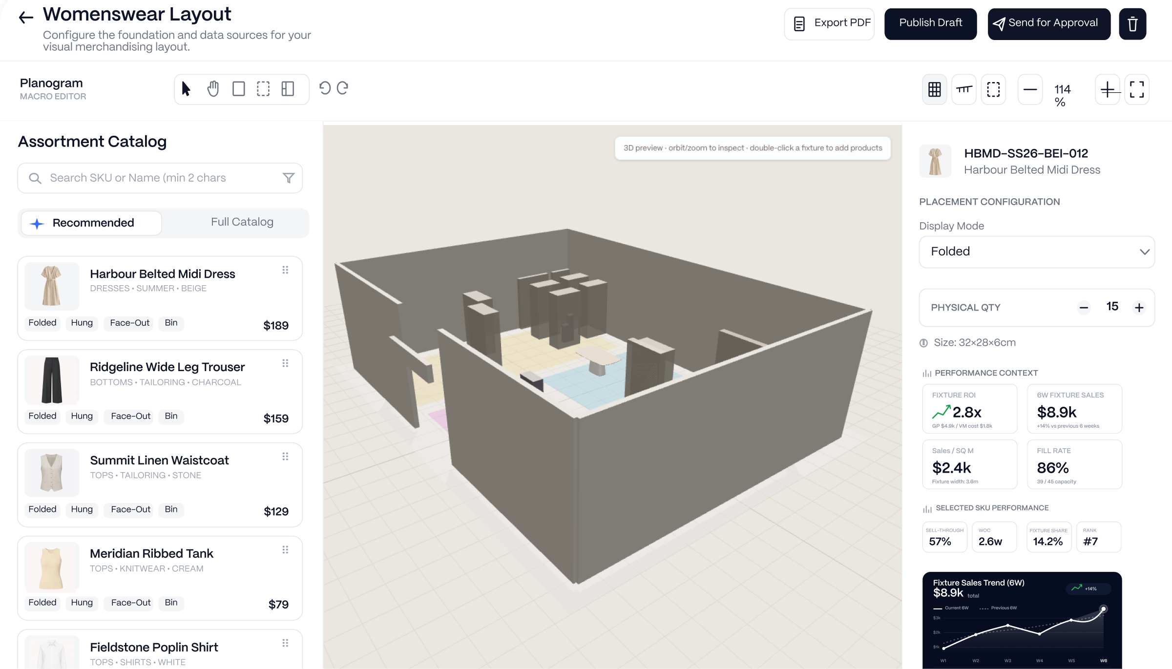 Planogram fixture view with product placed in Merchmix Core Plus