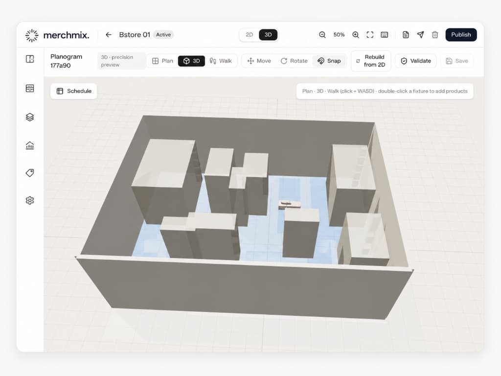 Merchmix 3D store planogram and visual merchandising workspace
