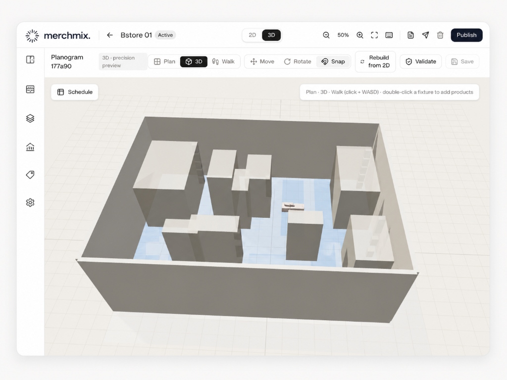 Merchmix 3D store planogram and visual merchandising workspace